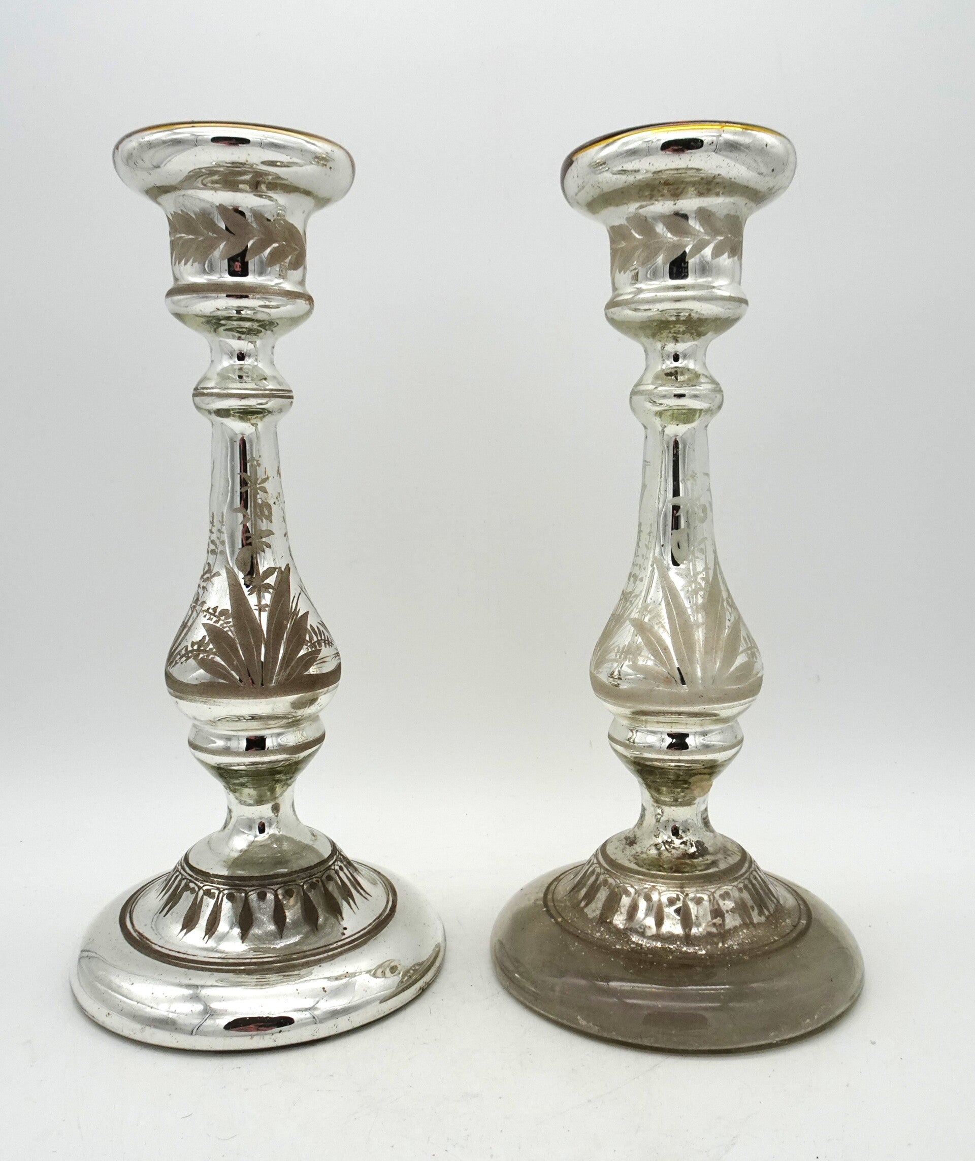 ANTIEKE ARMELUISZILVER GLAS KWIK KANDELAARS ARME LUIS KWIKZILVER