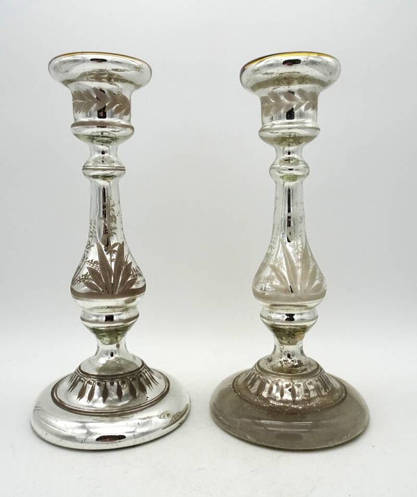 ANTIEKE ARMELUISZILVER GLAS KWIK KANDELAARS ARME LUIS KWIKZILVER