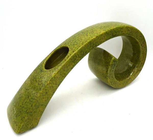 VINTAGE BERTONCELLO RIGON ROBERTO RARE SAGE GREEN SCULPTURAL CERAMIC VASE SPACE AGE