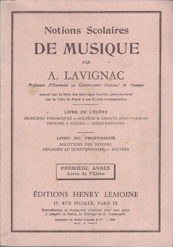Notions Scolaires de Musique - A . Lavignac