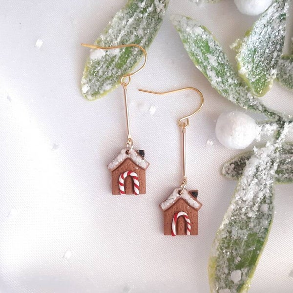 Hängende Ohrringe - Lebkuchenhaus - handgemachte Weihnachtsohrringe