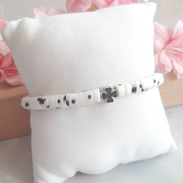 Armband schwarz - weiß mit Glücksklee