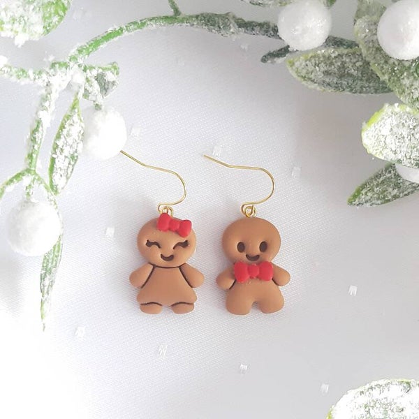 Lebkuchenmann & Lebkuchenfrau Ohrringe – Weihnachts Schmuck aus Polymer Clay
