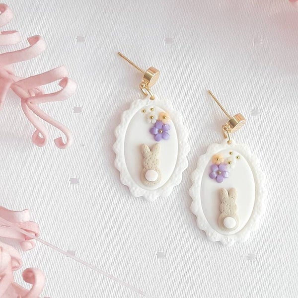 Ohrringe Osterhase & Keramikblumen