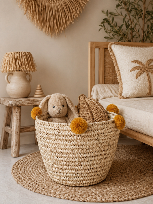 Pompom basket brown