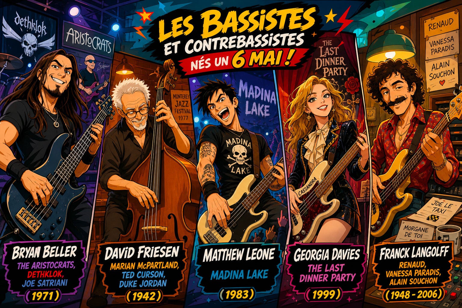 Illustration des bassistes liés à cet article - image non contractuelle