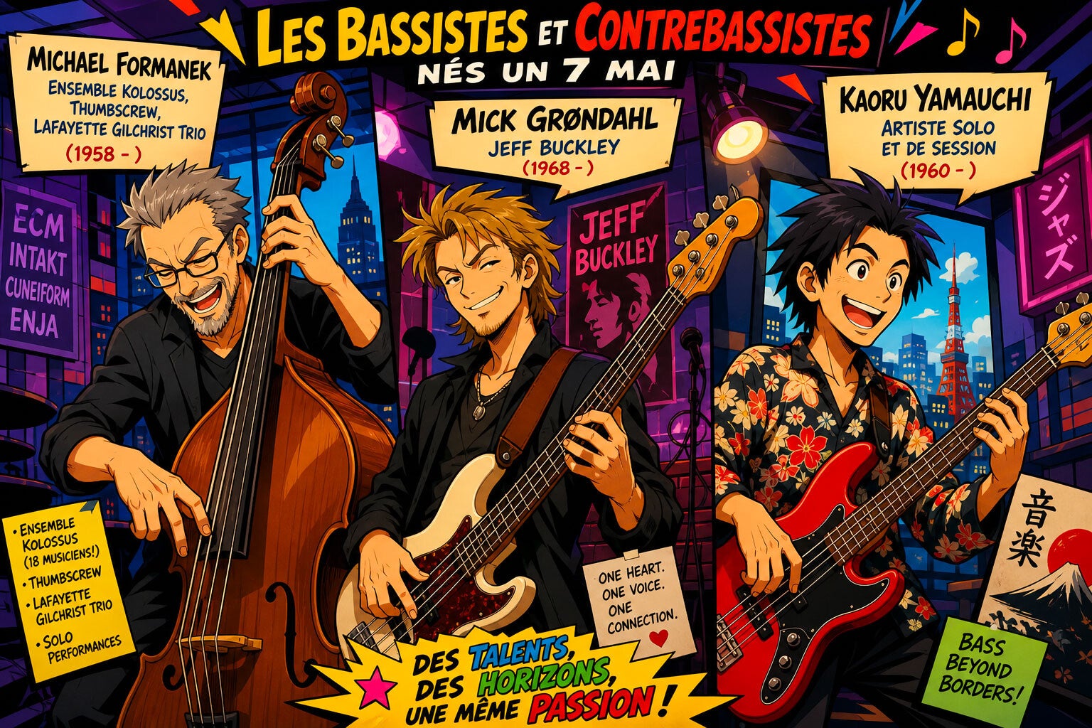 Illustration des bassistes liés à cet article - image non contractuelle