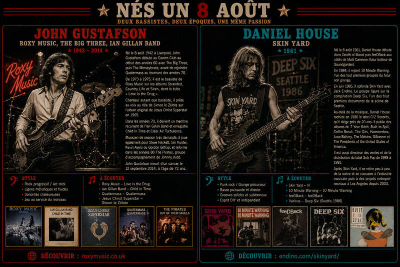 Bassistes né(e)s un 8 août - Gravebasse