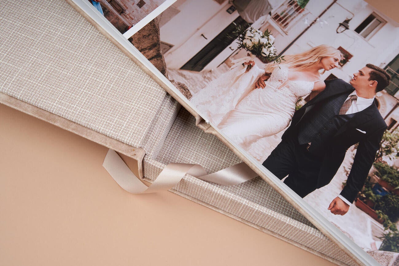 fotoalbum velvet omslag in luxe linnen bewaardoos