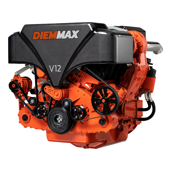 Diemmax V12-serie motor – lichte en stille 12-cilinder dieselmotor met 520 tot 600 pk en krachtig koppel bij lage toeren.