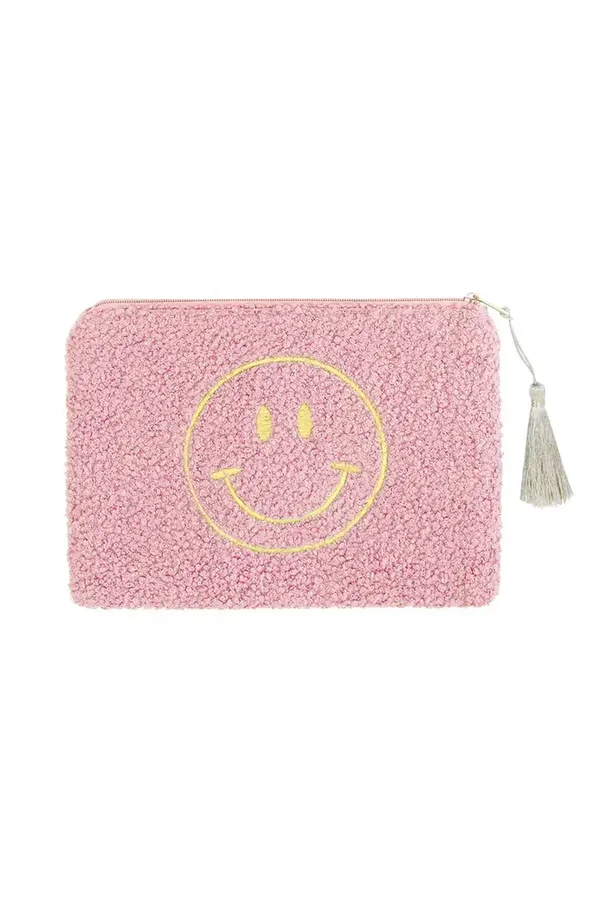 make-up tasje smiley roze