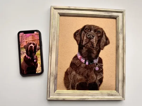 8x10 Custom Needle Wool Felted Dog Framed Pet Portrait