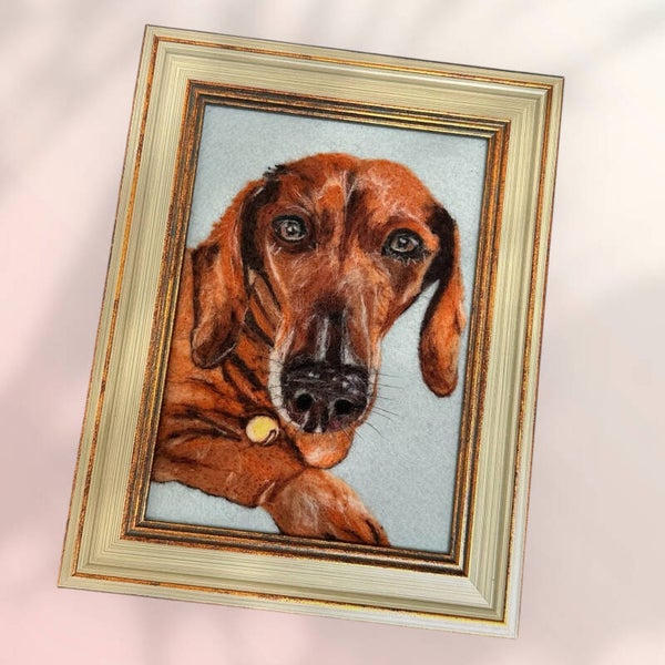 5x7 Custom Needle Wool Felted Dog Framed Pet Portrait