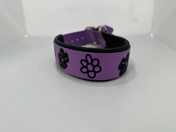 Biothane Halsband mit Schaumstoffunterlegung - Violett Blumen