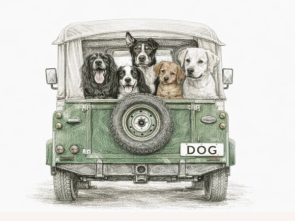 The Farm Lasses Greetings Card. Land Rover, Labrador, Cocker Spaniel, Springer Spaniel, Border Collie,  all occasions card