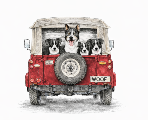 The Farm Lasses - Land Rover Border Collie Greetings card for all occasions.