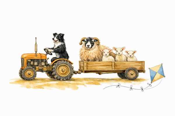 The Farm Lasses Border Collie, Sheep and Lambs Greetings Card