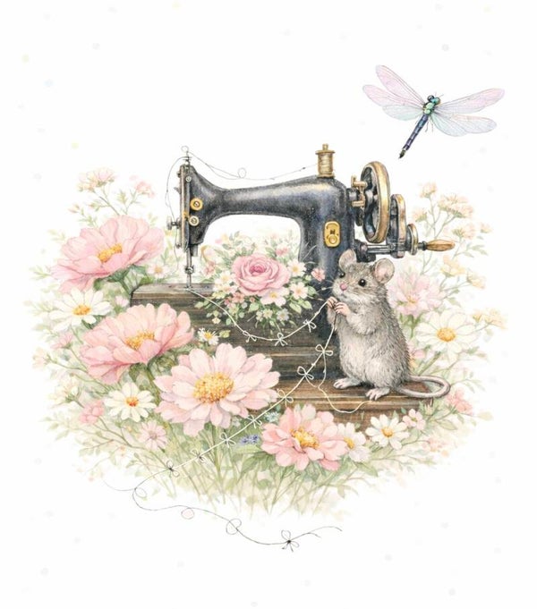 The Farm Lasses - Sewing machine and Mouse all occasions Greetings Card.