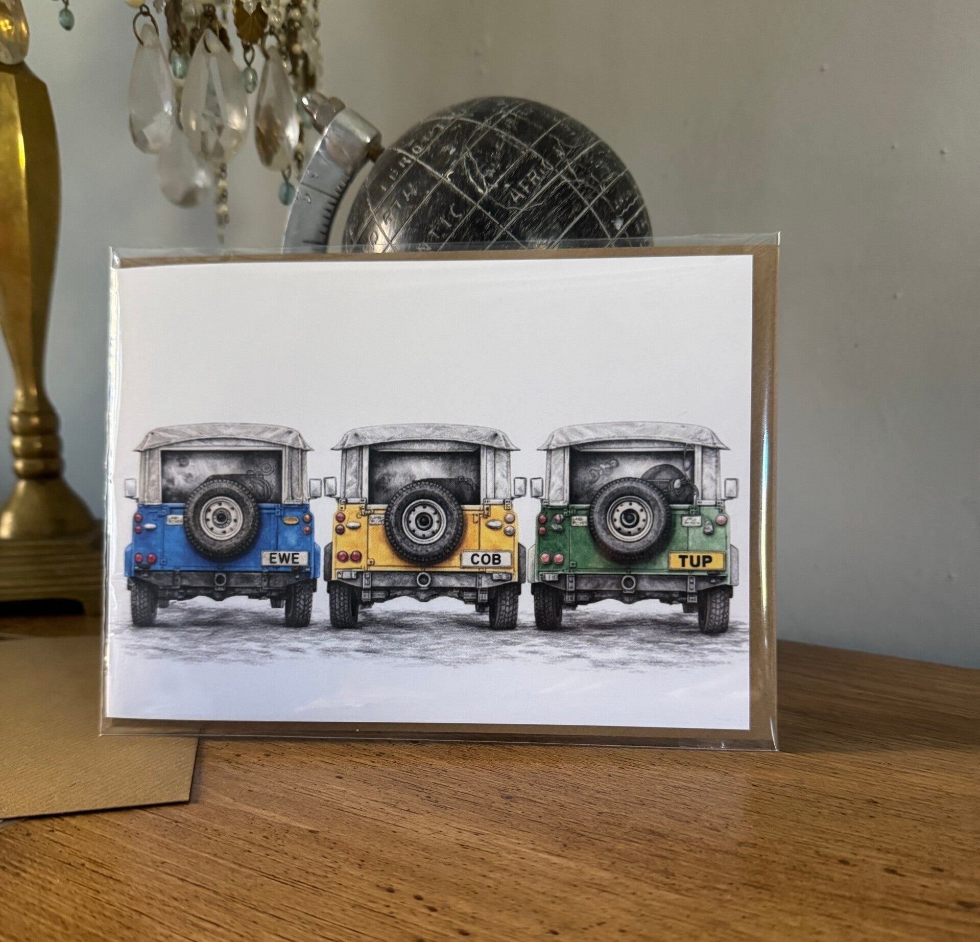Land Rover Greetings card with EWE, COB number plates.