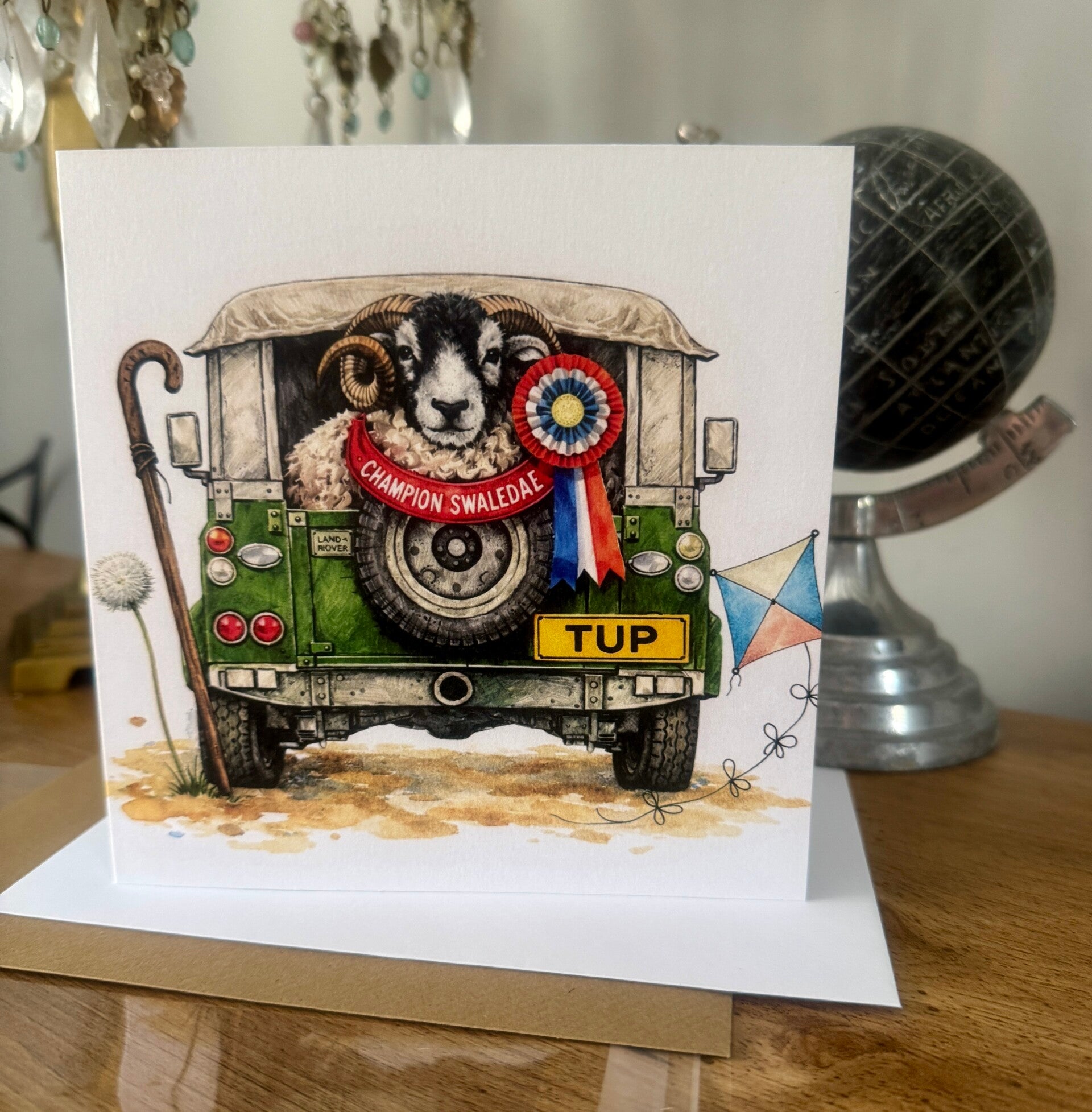 The Farm Lasses Swaledale Tup Land Rover Greetings Card.