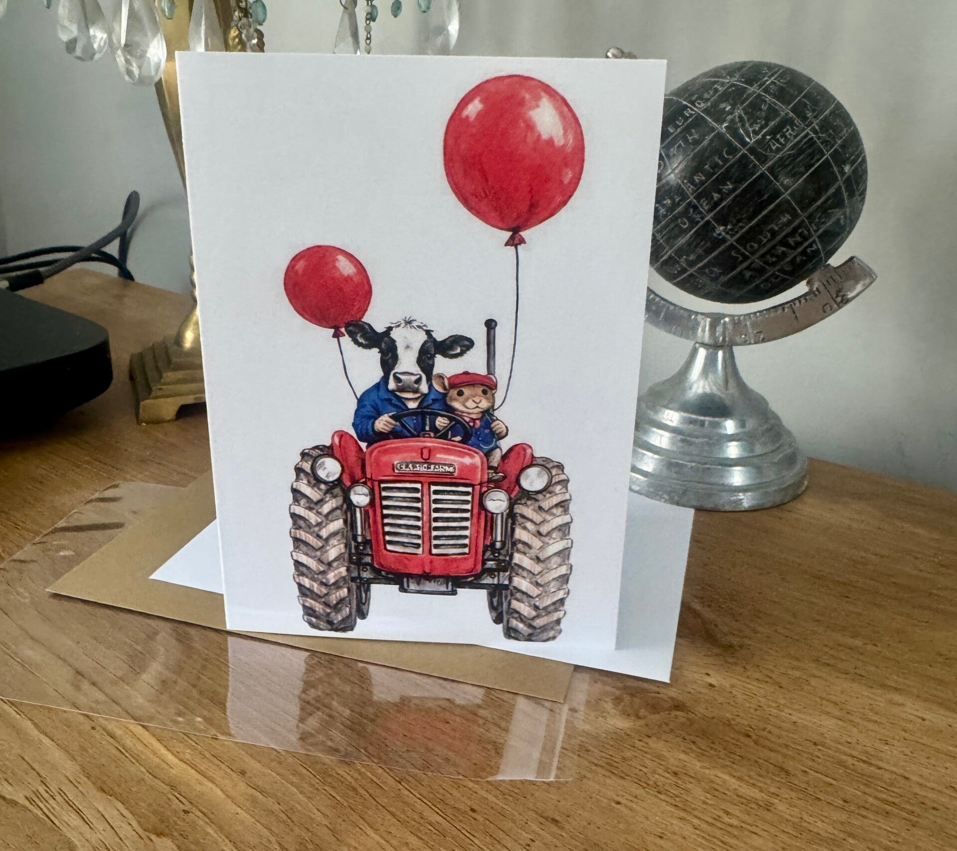 The Farm Lasses all occasions tractor, mouse and cow greetings card.