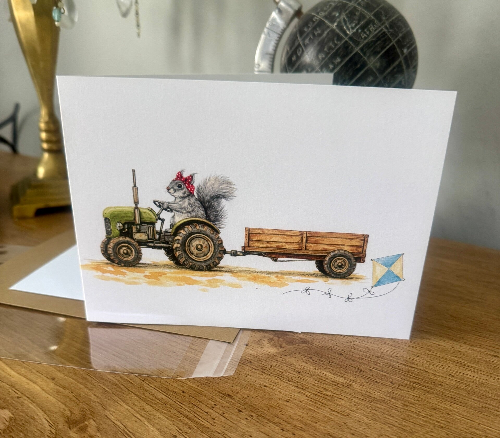 The Farm Lasses Tractor, Squirrel, humour Greetings card.