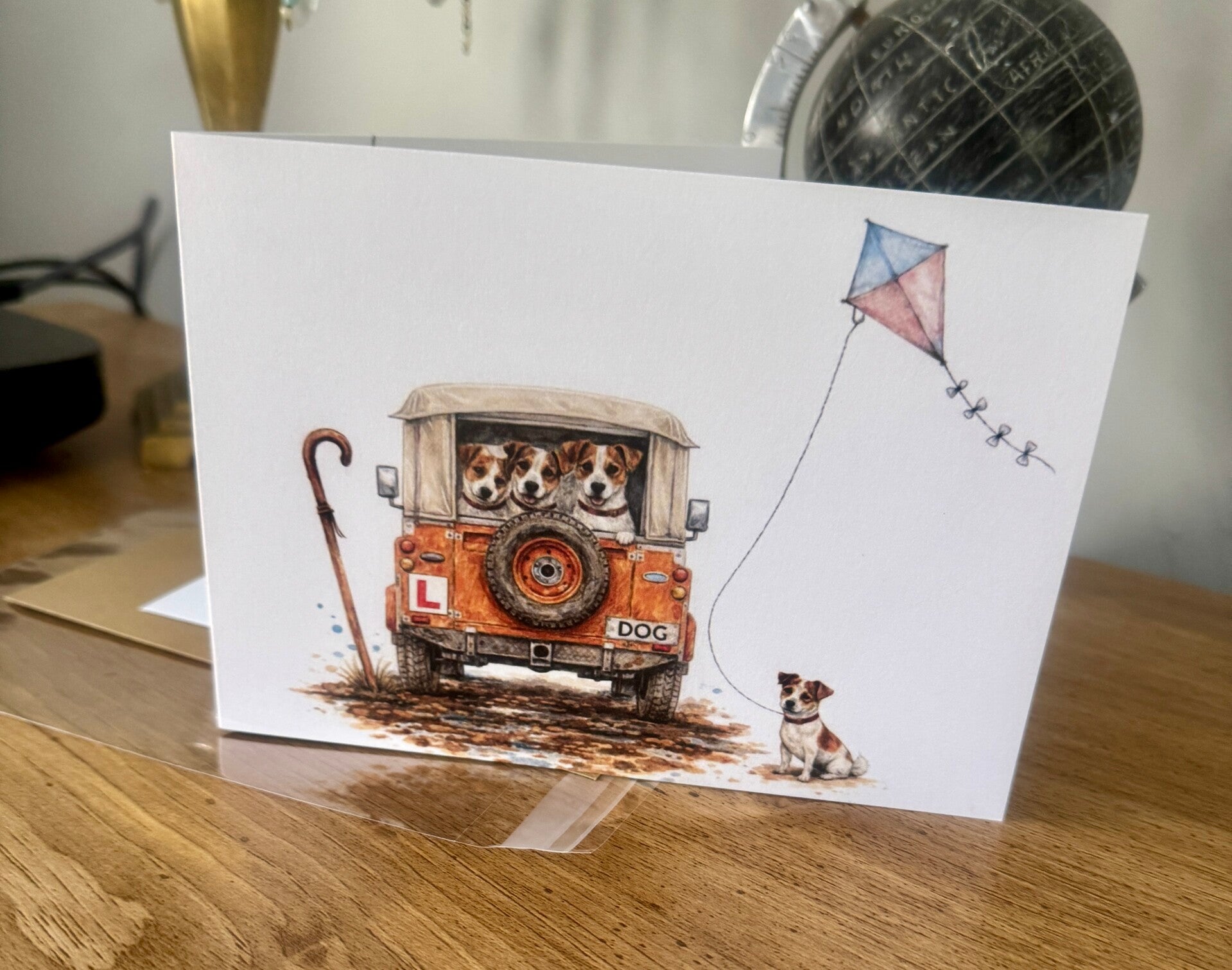 The Farm Lasses Land Rover Jack Russell L Plate (learner driver) card.