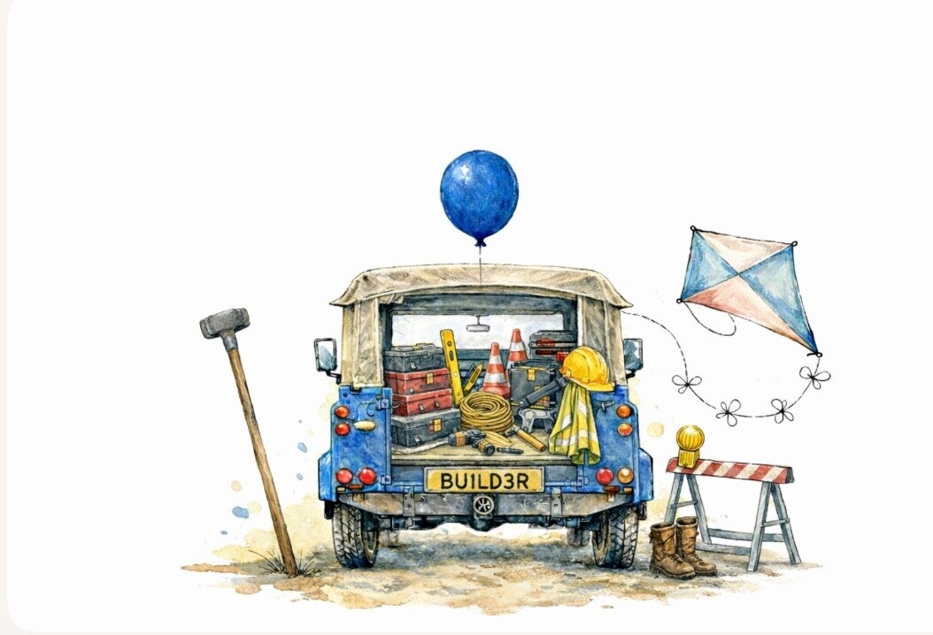 The Farm Lasses - Greetings card Land - Rover for a Builder