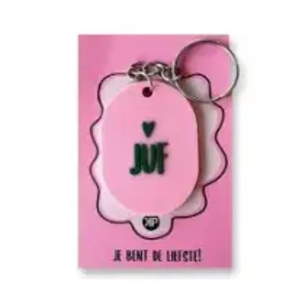 Juf sleutelhanger roze