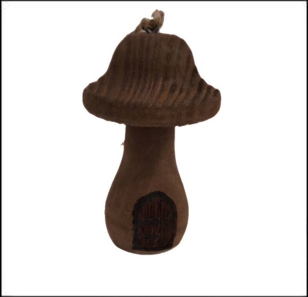 Champignon en bois gravé d'un porte féérique décoration en bois brut à suspendre RF3