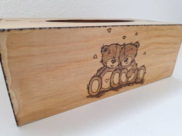 Boite à mouchoirs ou lingettes gravée de nounours en peluches oursons personnalisable