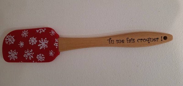 Spatule en bois et silicone gravée d'un message humoristique RF6