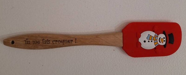 Spatule en bois et silicone gravée d'un message humoristique RF2