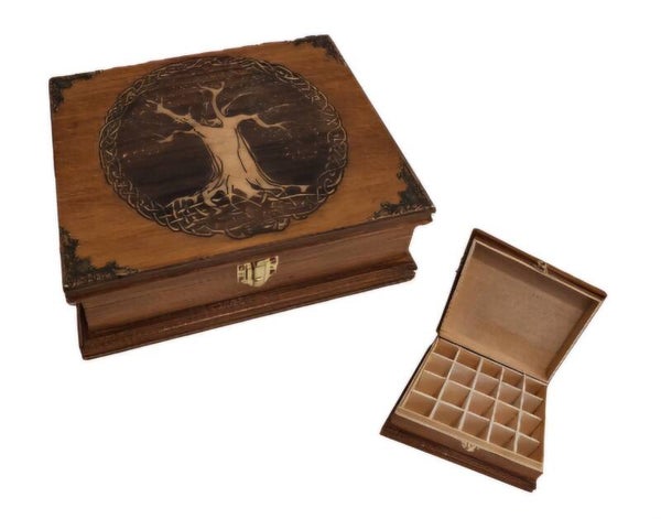 Boite de rangement pour huiles essentielles gravée d'un Arbre de vie celtique fiole pour aromathérapie, herboristerie