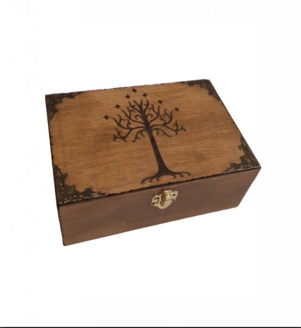 Boite en bois gravée arbre blanc du Gondor Galathilion emblème maison Anarion Isildur Aragorn