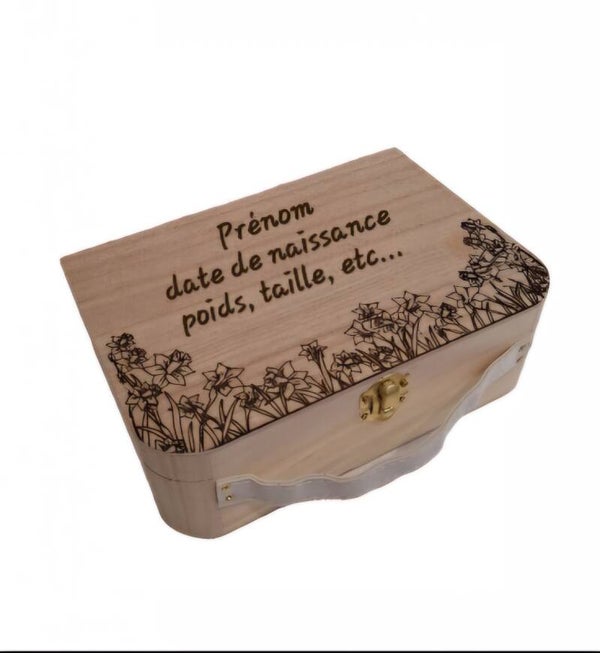 Valise maternité bébé à personnaliser gravée d'un parterre de fleurs jonquille ou valisette à souvenir enfant  ou adulte