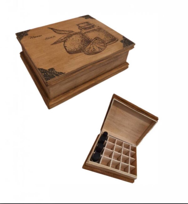 Boîte de rangement huiles essentielles de 5 ml gravée de citrons et d'un flacon Citrus lemon huile labiées