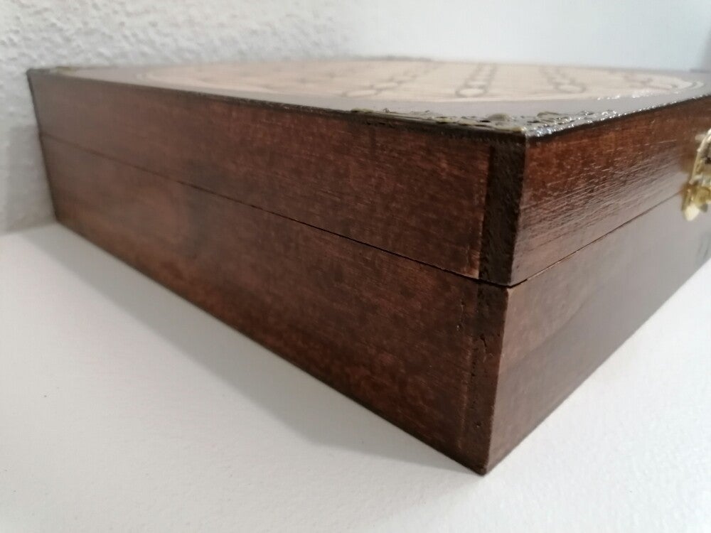 Grande boite Fleur de vie rangement en bois pour pierres gravée grille