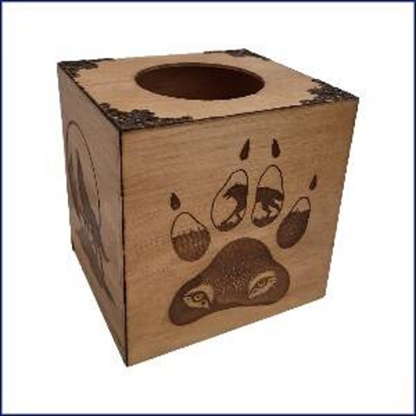 Boite à mouchoirs gravée de loups totem loup attrape rêve, empreinte, profil loup