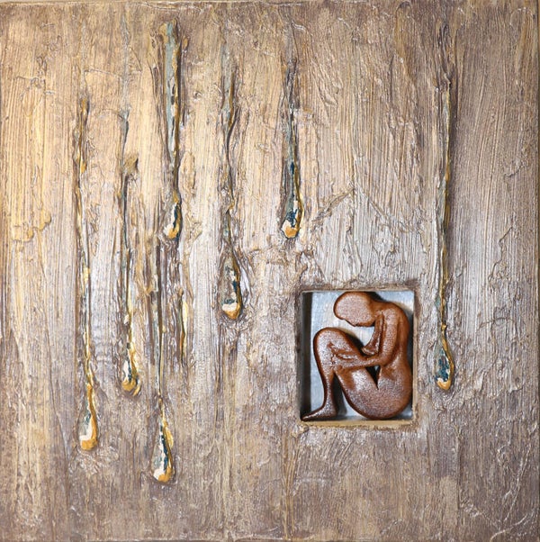 The Rain Within, Original Acrylic Fine Art Shadow Box - 14 x 15 x 3 inches
