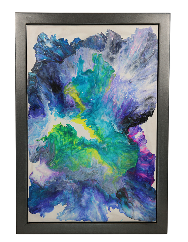 Electric Bloom, Acrylic painting fine art framed  - Size 14 x 20