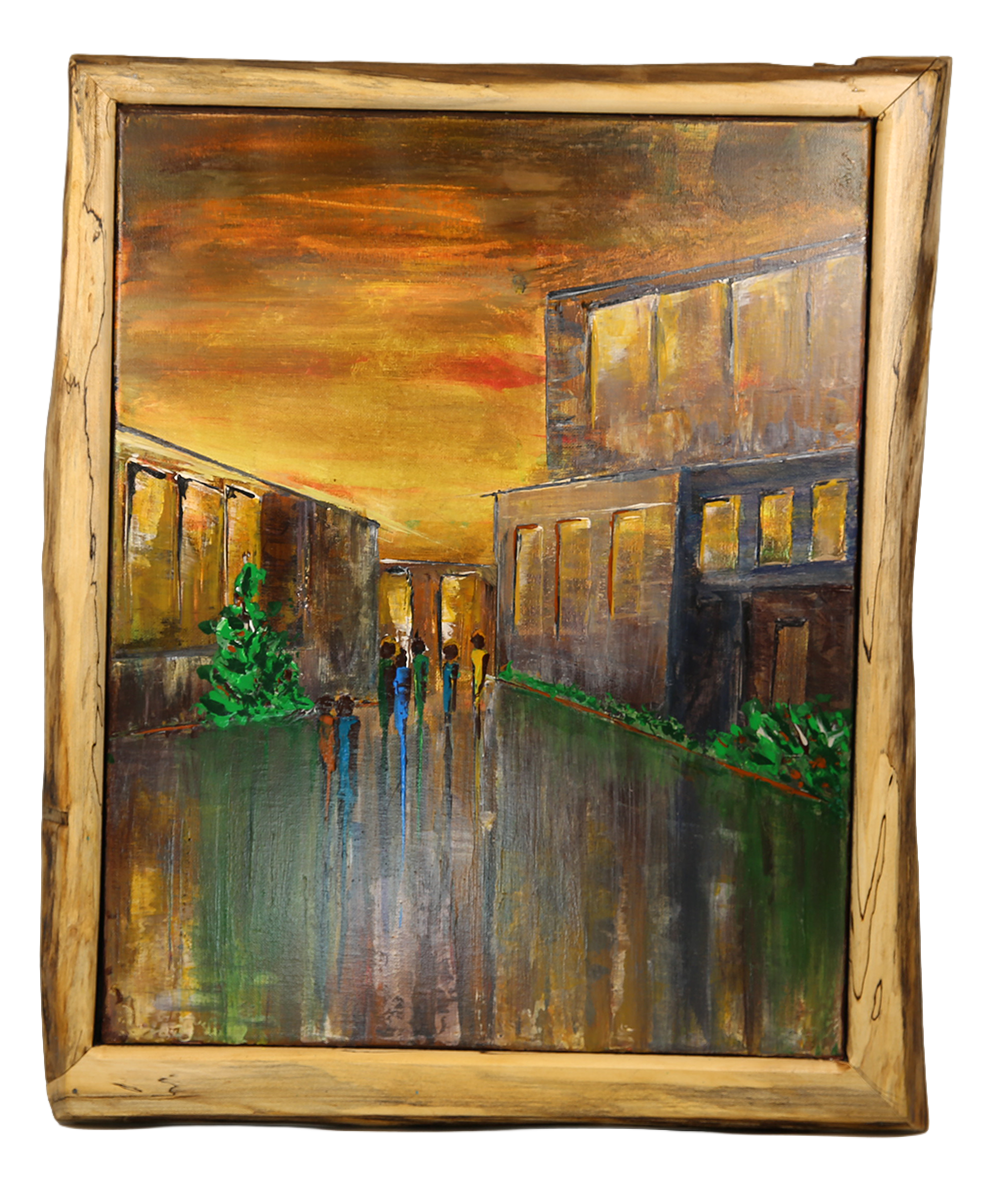 Acrylic, City Shadows, acrylic paintings on canvas hand painted - 18 x 22 inches
