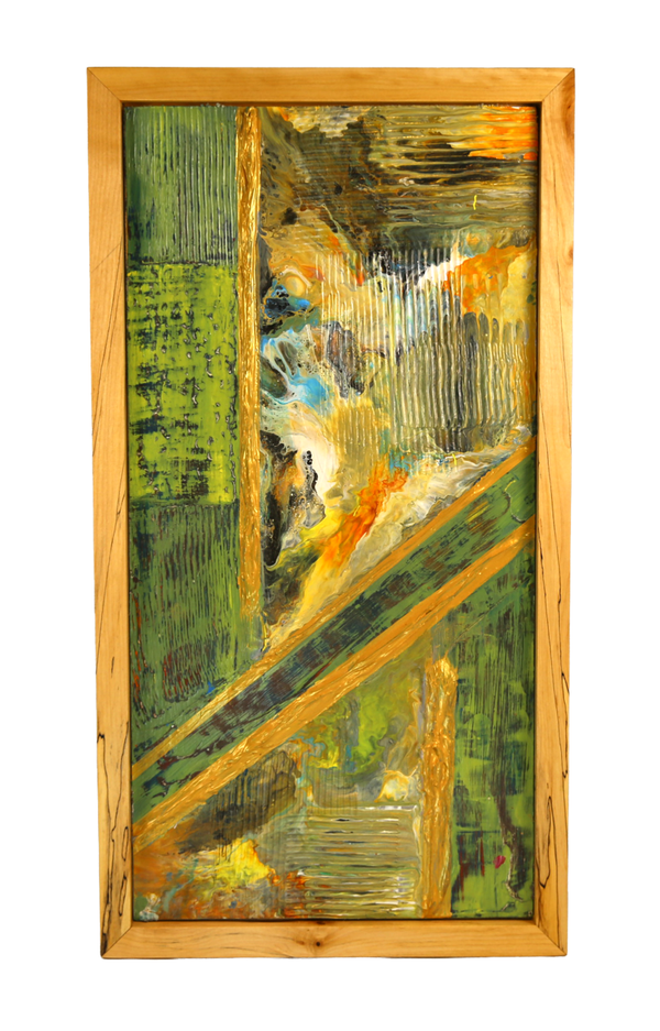 Verdant Passage, Art is acrylic paint and plaster - 15 x 28 inches