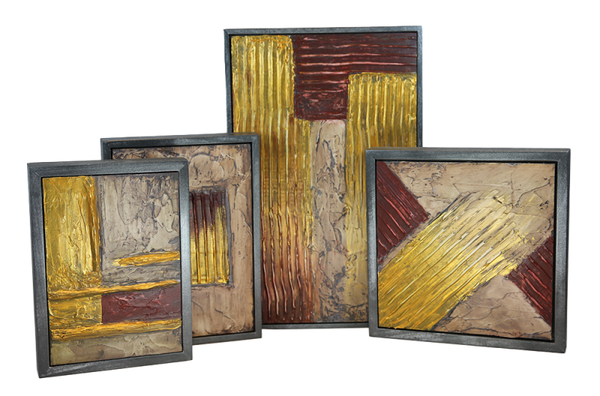 Four- piece collection called Golden Geometry, ,acrylic and plaster on wood