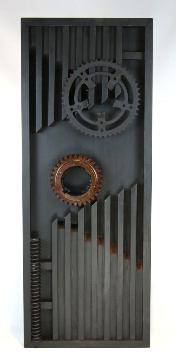 Gears of the Soul, wood and metal wall decor - 13 x 33 inches