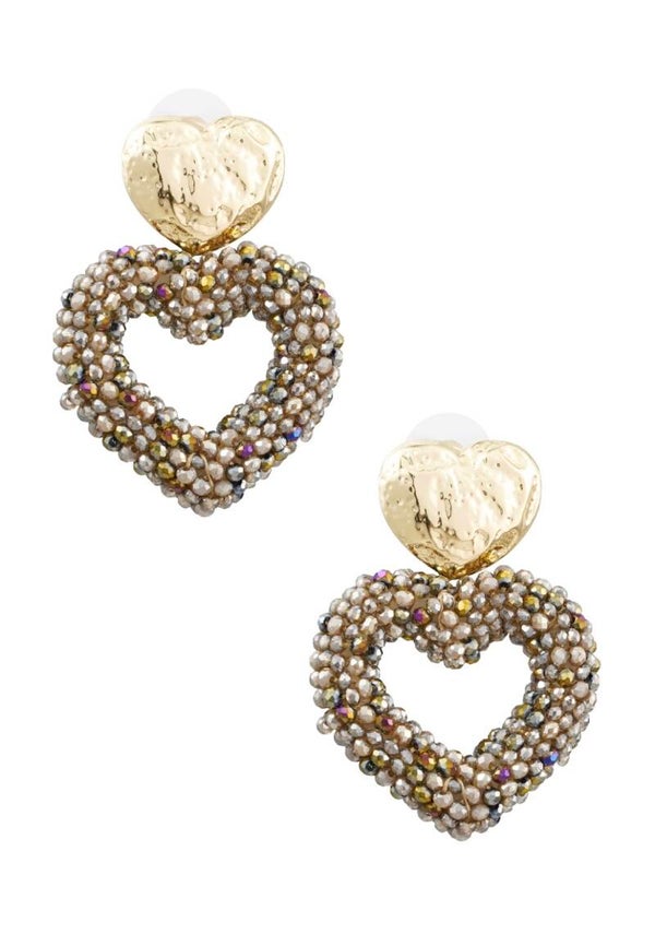 Earrings Big Heart Brown Gold
