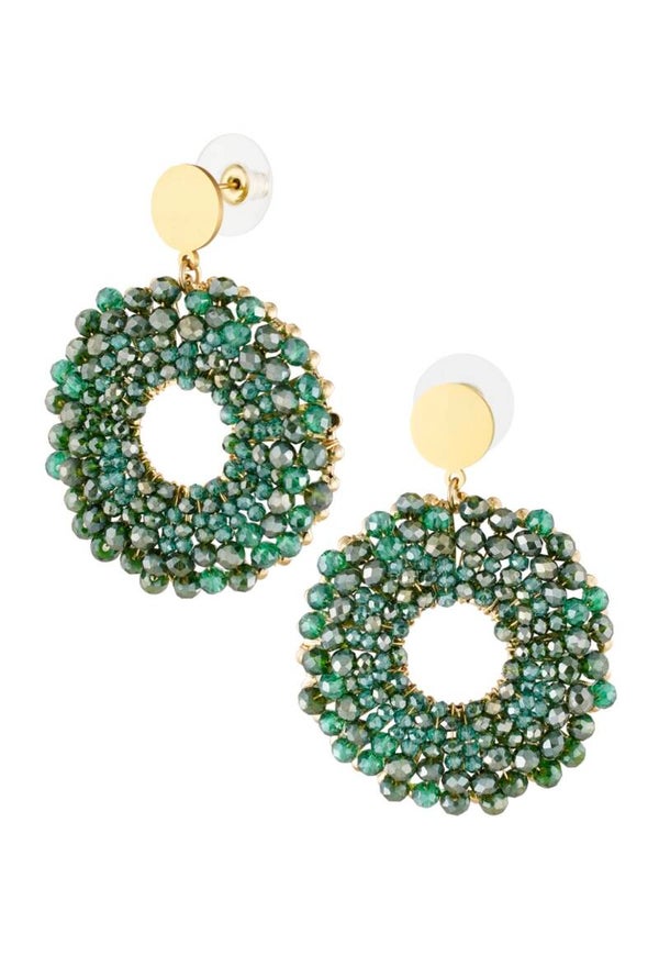 Earrings Donut Green Gold