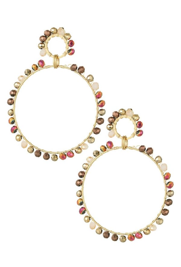 Earrings Circle Brown Gold