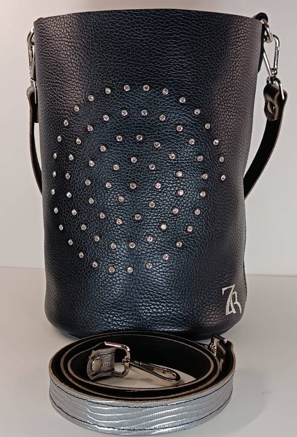 Bucket XL piel genuina cromo negra