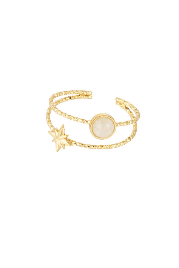 Dubbele ring met steen en ster - beige/goud